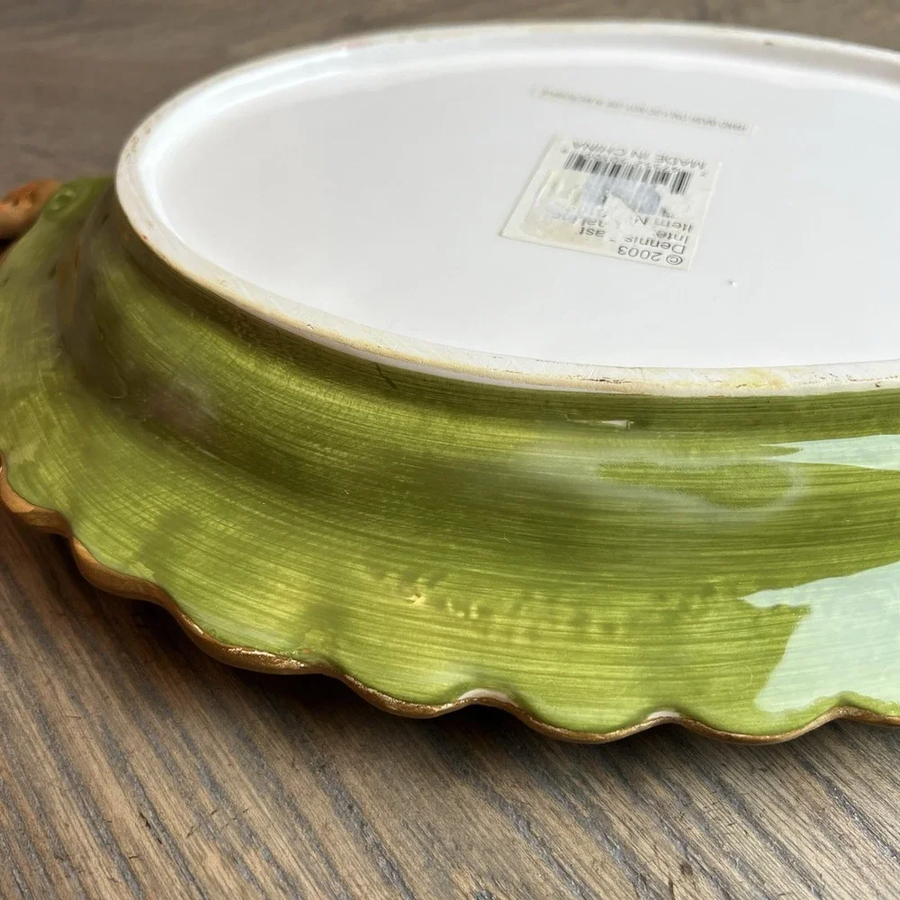 Vintage DENNIS EAST INTERNATIONAL Green Brown Leaves Serving Trinket Dish 13